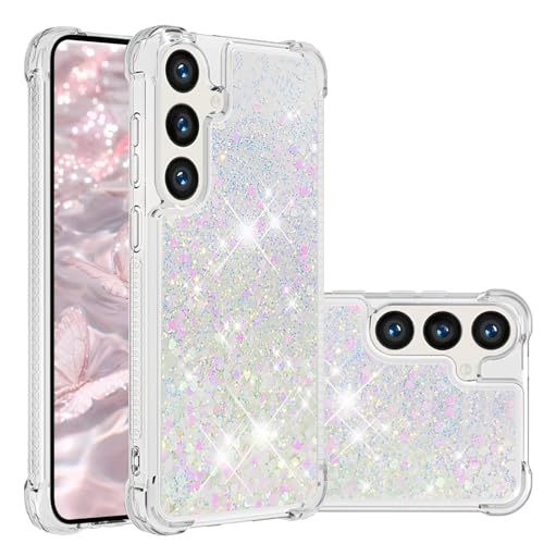 LEMAXELERS for Samsung Galaxy S26 Bling Glitter Case. YBL Silver Pink | Cute Floating Quicksand Shockproof Protective, Sparkle Soft TPU for Women Girls Phone Cover for Galaxy S26 - color: Love-8, size: S26