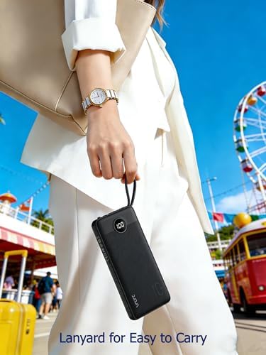 VRURC Portable Charger, Slim Power Bank Built-in 4 Cables, Travel Essential - color: Black