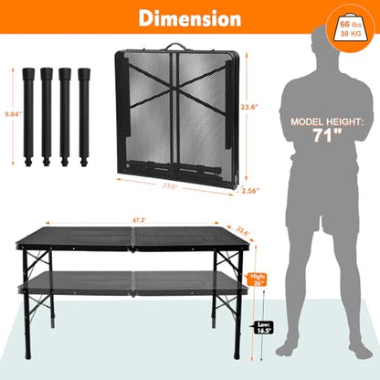 4 Ft Metal Folding Table, Folding Grill Table with 16.5/26 in Heights - color: Black, size: 4FT-Large