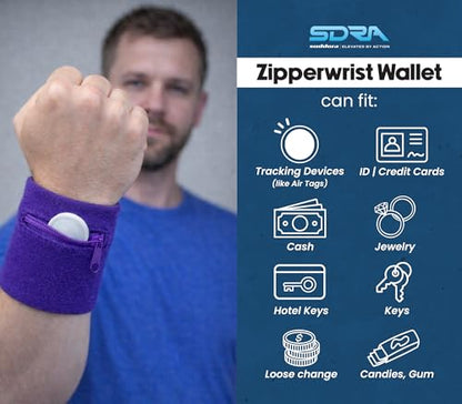 Suddora Zipper Wrist Pouch - Sweatband/Wristband Wallet for Keys, ID, Cards, Cash - color: Purple