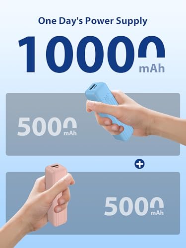 Miady 2-Pack Small Portable Charger 5000mAh Power Bank Travel Battery Pack - color: Cream Blue+ Pink