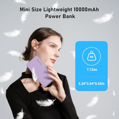 Portable Charger, 10000mAh Power Bank, Travel Battery Pack - color: Purple
