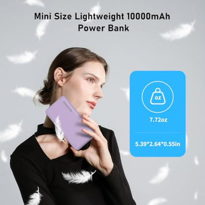 Portable Charger, 10000mAh Power Bank, Travel Battery Pack - color: Purple