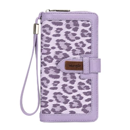 X Wrangler Women's Wallets Bifold Wristlet Wallets for Women Large Capacity Credit Card Wallet with ID Window - color: Leopard Purple