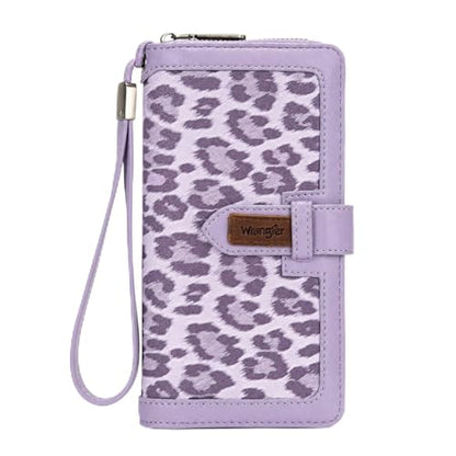 X Wrangler Women's Wallets Bifold Wristlet Wallets for Women Large Capacity Credit Card Wallet with ID Window - color: Leopard Purple