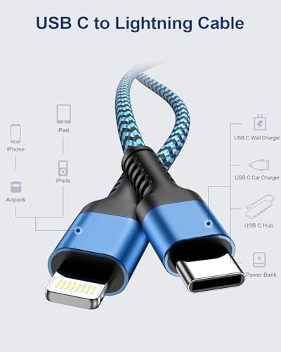 2Pack/6FT iPhone 17e 17 16e Pro Max Charging Cord 2 in 1, USB C to USB C - size: 6 FT, style: USB-C to Lightning