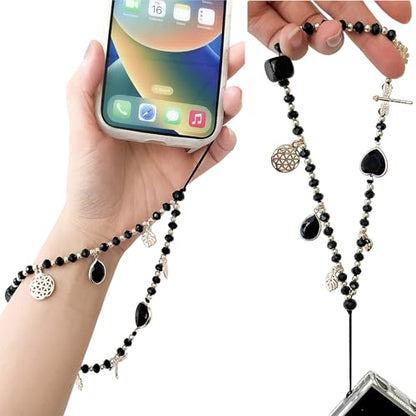 Phone Wrist Strap, Beaded Phone Charms, Cute Cellphone Lanyard Chain Strap Compatible for iPhone 16 15 14 13 12, Smartphones, Black Heart - color: Black