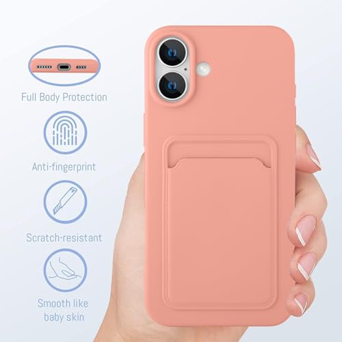 MZELQ Compatible with iPhone 16 Case Card Holder -Pink | Wallet Cover,Camera Protection + Screen Protector Soft Card Slot Phone Case - color: Pink, size: iPhone 16