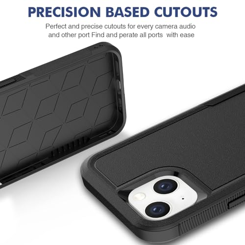 MDCN Heavy Duty Phone Case: Dual Layer Protective, Shockproof, Rugged Bumper Tough with Screen Protector - 16FT Military Grade Drop Tested for iPhone 14 / iPhone 13, Black - color: Black (PC) + Black (TPU)