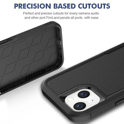MDCN Heavy Duty Phone Case: Dual Layer Protective, Shockproof, Rugged Bumper Tough with Screen Protector - 16FT Military Grade Drop Tested for iPhone 14 / iPhone 13, Black - color: Black (PC) + Black (TPU)