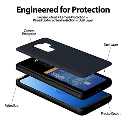GOOSPERY Magnetic Door Bumper Compatible with Galaxy S9 Plus, Card Holder Wallet Case Easy Magnet Auto Closing Protective Dual Layer Sturdy Phone Back Cover - Midnight Blue - color: Navy, size: Galaxy S9 Plus