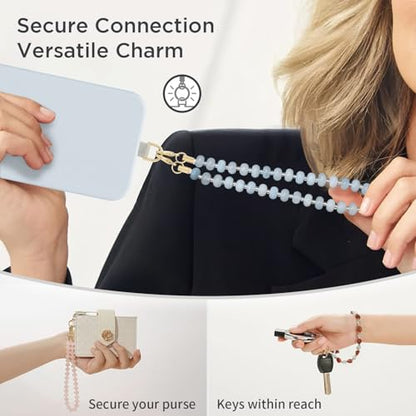 POSADINA Natural Stone Phone Charm, Beaded Healing Phone Wrist Strap, Handmade Cellphone Chain Lanyard with Tether Tab - color: Celeste Mist