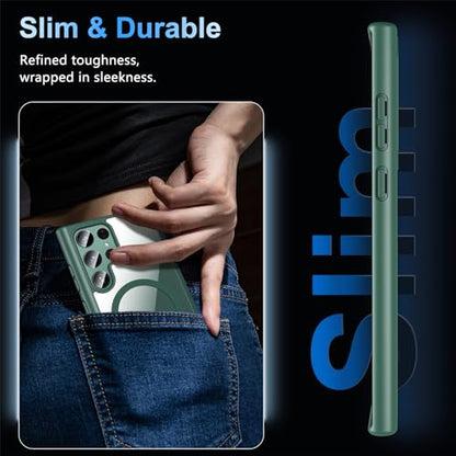 Hensinple for Samsung Galaxy S22 Ultra Case Magnetic, Galaxy S22 Ultra Phone Case [Compatible with Magsafe] Wireless Charging Translucent Back Shockproof Cover Case 6.8 Inch, Green - color: Green-S22 Ultra, size: Galaxy S22 Ultra 6.8 inch