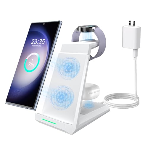 ADADPU 3 in 1 Wireless Charging Station for Samsung Galaxy Devices - color: White