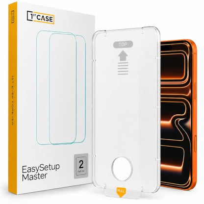 1stcase Tempered Glass [EasySetup Master] Screen Protector [2-pack Set] for iPhone 16 Pro/17/17 Pro [Case Friendly] - Clear