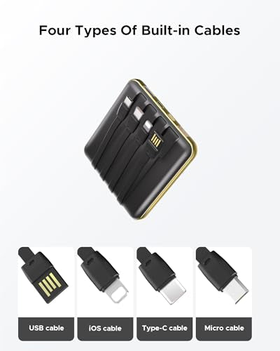10000mAh Portable Charger, Built-in Cable Power Bank,