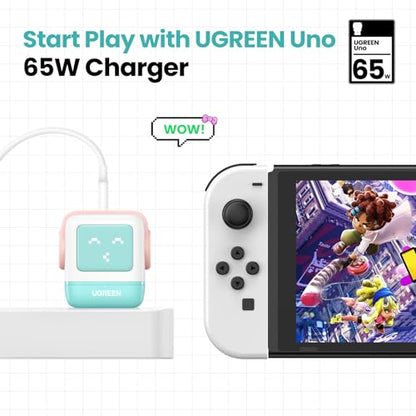 UGREEN Uno 65W 3-Port USB C Charger Adapter, GaN Fast Charging Block, Green - color: Pink Blue