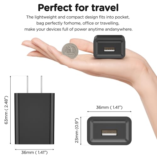 2 Pack 10W USB Charger Block, Fast Charging Wall Charger Power Adapter Brick Cube for iPhone 14 13 12 11 Pro Max SE XS XR X 8 7 6 6S Plus (Black) - color: Black