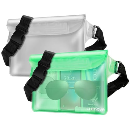 Waterproof Bag Fanny Packs for Women, Floating Beach Bags 2PCS | Floating, ideal for Beach, Boating & Kayaking&Fishing&Diving, Durable Material, Phone & Passport Pouch - color: Green & Clear