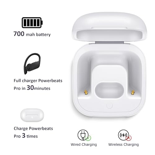 Replacement Charging Case Compatible for Powerbeats Pro, Charger Case with Bluetooth Pairing Sync Button, 700 mAh Built-in Battery, Capable of Charging 3 Times - color: Powerbeats Pro 1 White