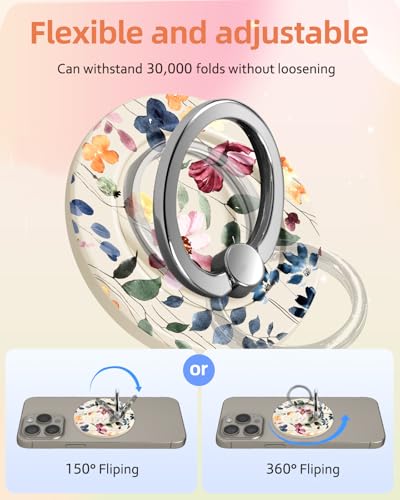 Lotadilo Magnetic Phone Ring Holder, Cute Phone Grip Stand, Leaf Flower - color: Leaf Flower