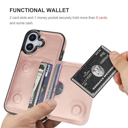 KIHUWEY Compatible with iPhone 17 Wallet Case Credit Card Holder, Premium Leather Kickstand Flip Hidden Magnetic Clasp Durable Shockproof Protective Cover for iPhone 17 6.3 inch (Rose Gold) - color: Rose Gold