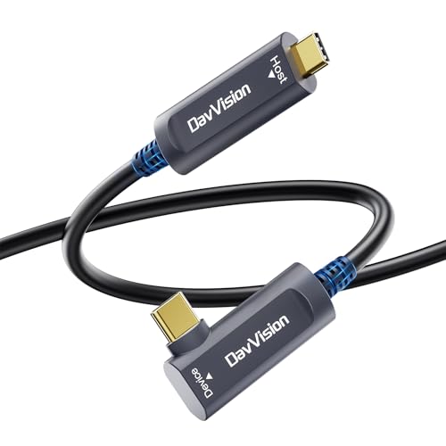 USB C Fiber Optic Cable Right Angle 33 FT, 10Gbps USB 3.2 Gen2 Active USB C Cable(No Power), Ultra Slim & Long Distance for Business Solution,Logitech 4K Camera,VR/AR,Video Conference - size: 33FT, style: Right Angle - 1 Pack