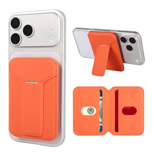 Cell Phone Wallet,Magsafe Wallet with Stand,Thin Wallet Lightweight - color: Orange