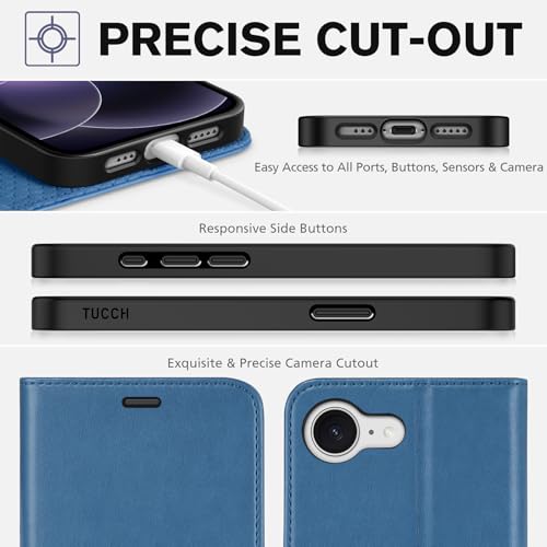 TUCCH Wallet Case for iPhone 17e/iPhone 16e (6.1"), Flip Stand, Light Blue | RFID Blocking, 4 Card Holders, Kickstand, PU Leather, Shockproof TPU Shell, Magnetic Closure, Protective Folio Cover - color: Light Blue