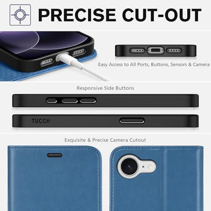 TUCCH Wallet Case for iPhone 17e/iPhone 16e (6.1"), Flip Stand, Light Blue | RFID Blocking, 4 Card Holders, Kickstand, PU Leather, Shockproof TPU Shell, Magnetic Closure, Protective Folio Cover - color: Light Blue