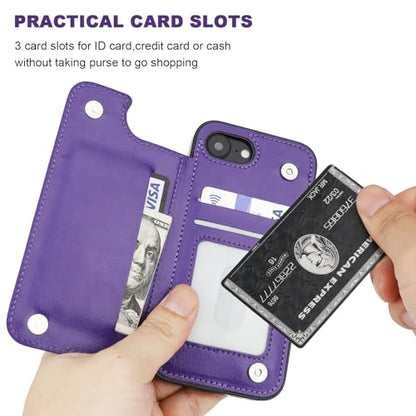 ONETOP for iPhone 17e/16e Wallet Case with Credit Card Holder,Purple | Kickstand,ID/Cash Holder,Case Wallet with Card Slots,Double Magnetic Clasp,Durable PU Leather Shockproof Cover for Women Men - color: Purple