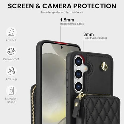 Asuwish Phone Case for Samsung Galaxy S25 5G Wallet Cell Cover with Tempered Glass Screen Protector Wrist Crossbody Strap RFID Blocking Credit Card Holder S 25 25S 25 25S SM-S931U Women Girls Black - color: Black