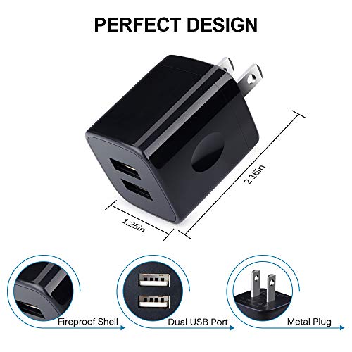 Charger Box, Charging Cube 5 Pack,Dual USB Wall Charger 5V 2A Power Adapter - color: Black-5