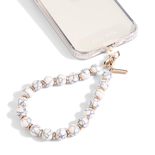 Case-Mate Phone Charm Wrist Strap with Beaded Marble - White Marble | Detachable Anti-Theft Phone Strap - Hands-Free iPhone Wrist Strap for Women - Phone Chain Wristlet for Galaxy, Pixel & More - color: White Marble