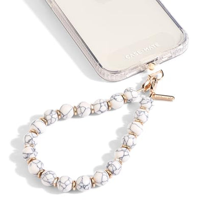 Case-Mate Phone Charm Wrist Strap with Beaded Marble - White Marble | Detachable Anti-Theft Phone Strap - Hands-Free iPhone Wrist Strap for Women - Phone Chain Wristlet for Galaxy, Pixel & More - color: White Marble