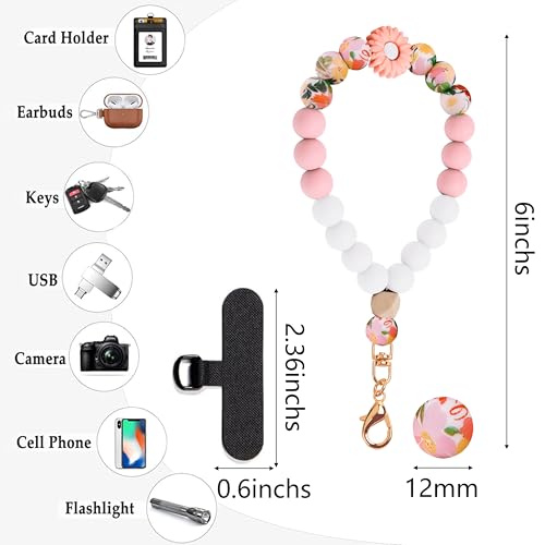 Silicone Beaded Phone Wrist Strap for Women, Elastic Wristlet - color: Pink Daisy
