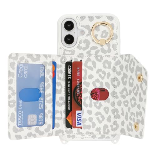 Lipvina Crossbody Wallet Case for iPhone 16,White Leopard - color: 03-White Leopard, size: iPhone 16 6.1"