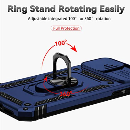 for iPhone 11 Case with Camera Lens Cover HD Screen Protector, Dual Layer [15 FT Military Grade Drop Protection] Magnetic Ring Holder Kickstand Protective Phone Case for iPhone 11 6.1 inch (Navy Blue) - color: Navy Blue with camera cover Military-Grade 2n