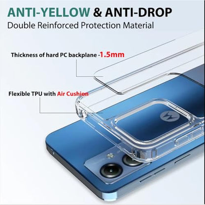 for Moto G14 Case Crystal Clear Slim Hard Case Hybrid Shockproof Bumper with Tempered Glass Screen Protector Full Body Anti-Yellow Anti-Scratch Phone Protective Cover - color: Moto G14
