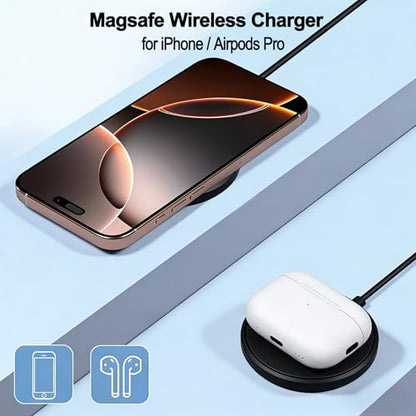 [Apple MFi Certified] iPhone Magnetic Wireless Charger 15W 6FT Mag-Safe Charging Pad with USB C Fast Wall Charger Block for iPhone 17 Pro Max/Air/16 Pro/16 Plus/15/14/13/12/AirPods Pro 3/2(Black)