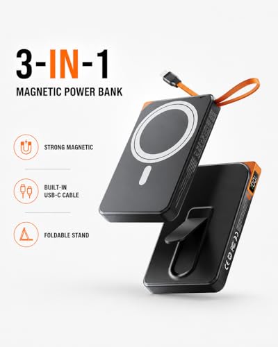 10000mAh Magnetic Power Bank for iPhone 18/17/16/15/14/13/12, MagSafe Portable Charger, USB-C Fast Charge. - color: Black