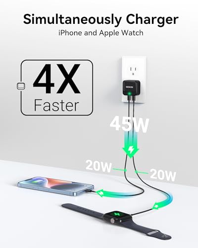 USB C Charger Block 45W, Dual Port Flat Wall Charger Fast Charging Block - color: Black
