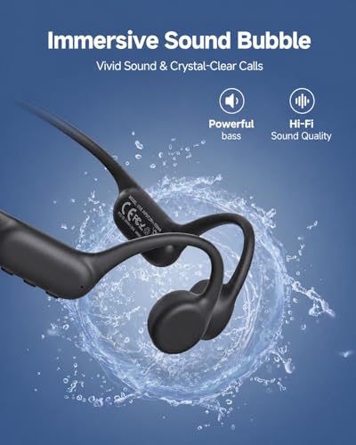 PSIER Bone Conduction Headphones, IPX8 Waterproof MP3 Mode for Underwater - color: Matte Black