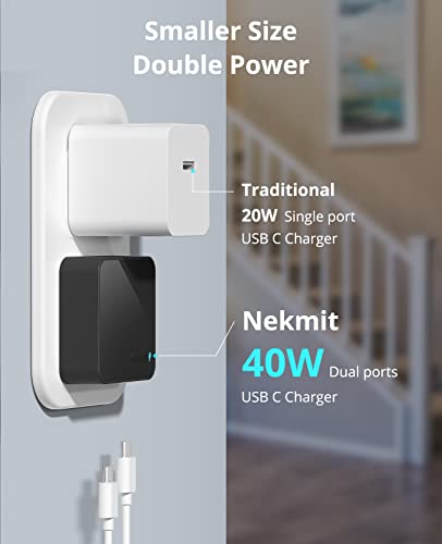 Nekmit Dual Port USB C Wall Charger, 40W PD Fast Charging USB C Wall Plug Adapter, Flat Thin Slim Charger Block for iPhone 17/17 Pro/17 Pro Max, Galaxy, MacBook Air, iPad, AirPods and More - color: Black