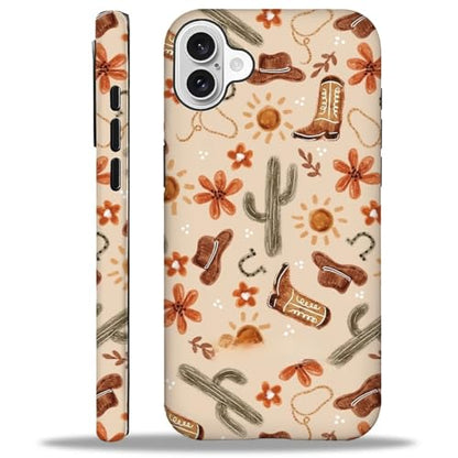 ZHEGAILIAN Case Compatible with iPhone 16 Plus,Denim Boots Cactus Design Phone Case,Matte Mixed Double-Layer Hard Shell+Soft Silicone TPU Shock Protective - color: Denim boots cactus, size: iPhone 16 Plus