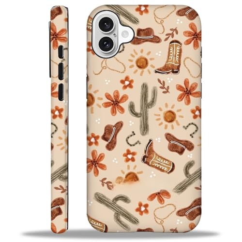 ZHEGAILIAN Case Compatible with iPhone 16 Plus,Denim Boots Cactus Design Phone Case,Matte Mixed Double-Layer Hard Shell+Soft Silicone TPU Shock Protective - color: Denim boots cactus, size: iPhone 16 Plus