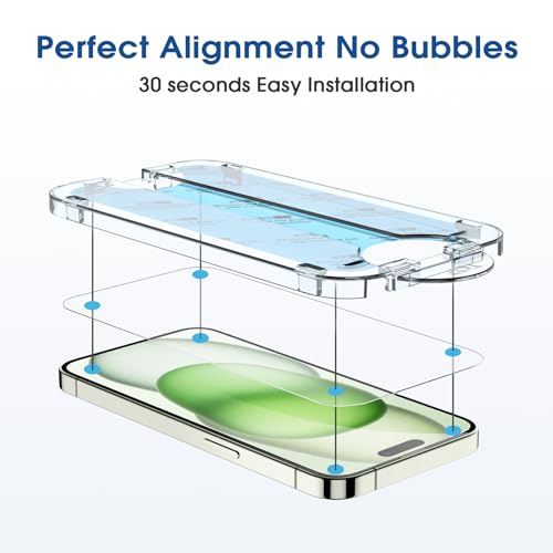 amFilm OneTouch for iPhone 15 Plus Screen Protector 6.7'' Tempered Glass - size: 15-6.7”
