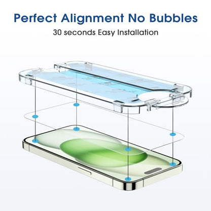 amFilm OneTouch for iPhone 15 Plus Screen Protector 6.7'' Tempered Glass - size: 15-6.7”