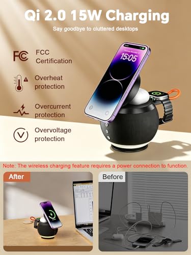 Bluetooth Speaker with Wireless Charging Stand, Black - color: Black