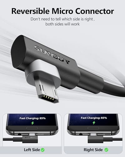 Right Angle Micro USB Cable 6FT [2 Pack], 18W Reversible USB Micro Cable - size: 6FT